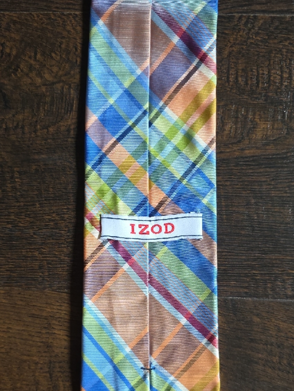 IZOD Plaid Pastel Men's Tie in Blue, Green & Pink - Picture 3 of 9